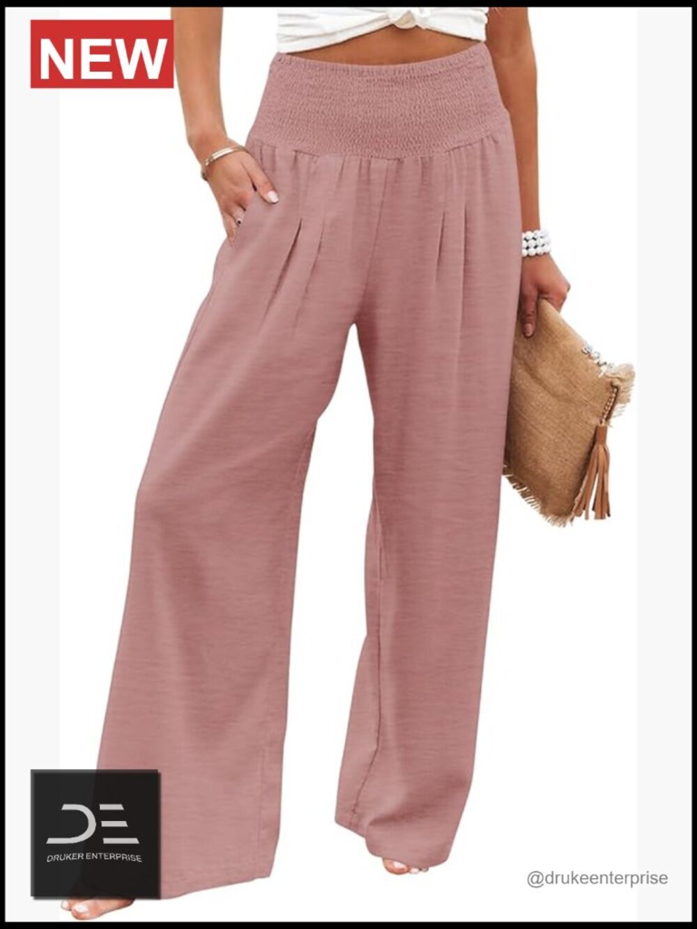 Elastic High Waisted Palazzo Pants Wide Leg Lounge Pants with Pockets